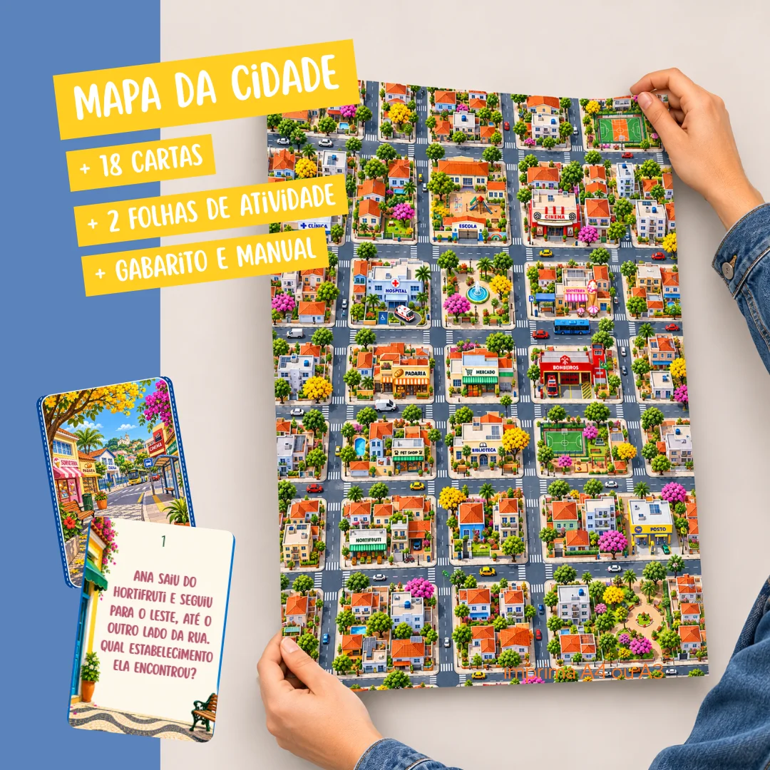 Kit Orientação Espacial | Jogos e atividades de Geografia e Matemática — amostra 3: Cartaz, cartinhas e atividades em folha…