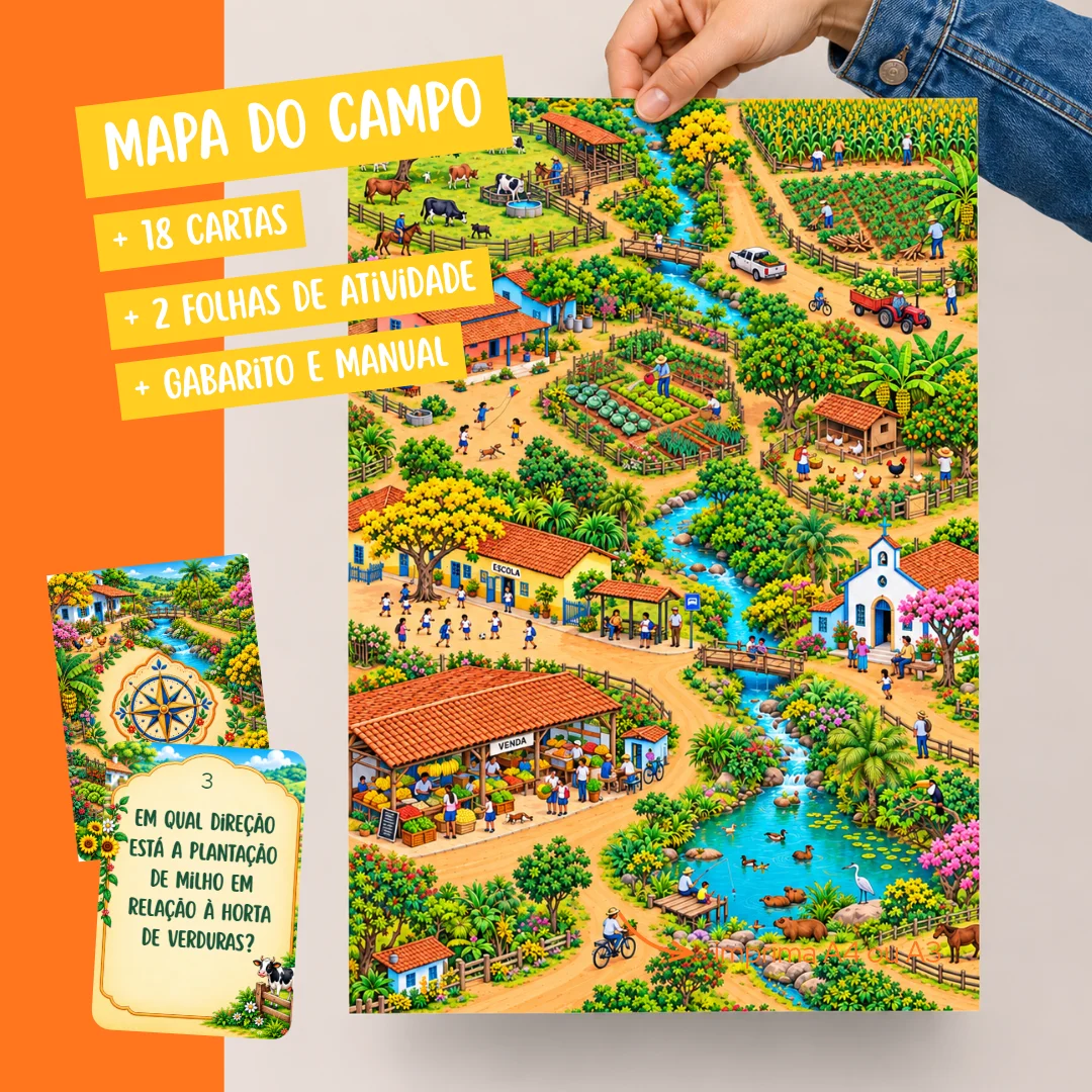 Kit Orientação Espacial | Jogos e atividades de Geografia e Matemática — amostra 4: Cartaz, cartinhas e atividades em folha…