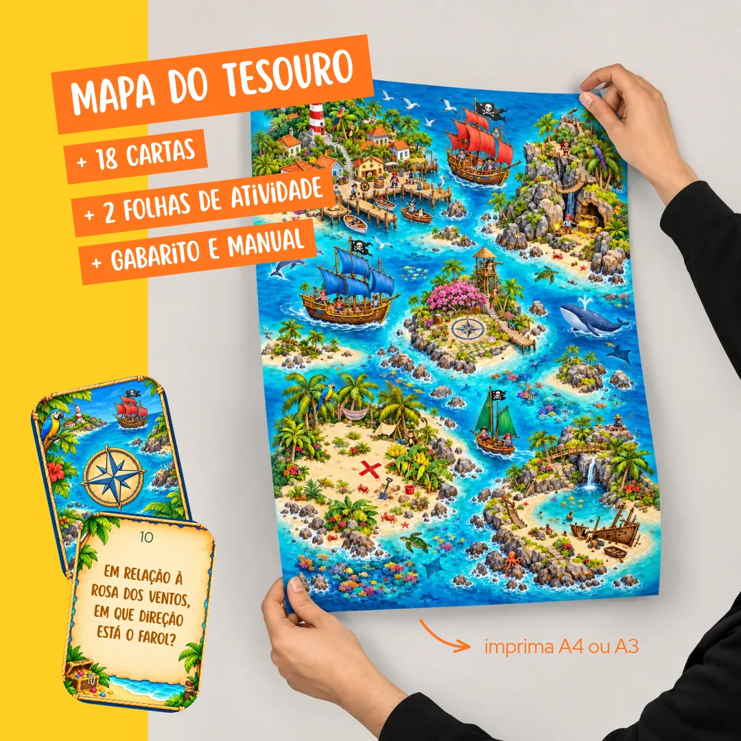 Kit Orientação Espacial | Jogos e atividades de Geografia e Matemática — amostra 5: Cartaz, cartinhas e atividades em folha…