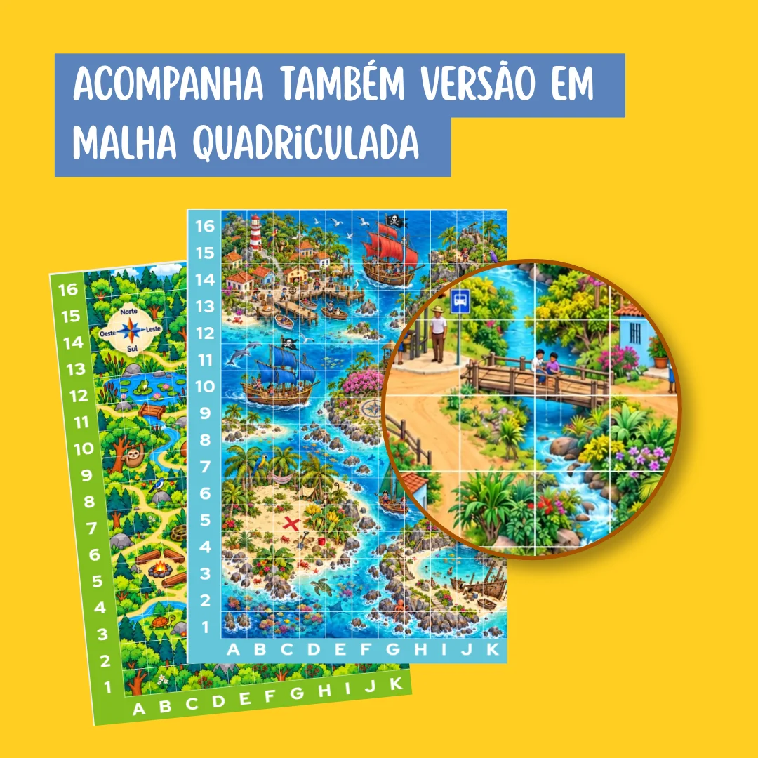 Kit Orientação Espacial | Jogos e atividades de Geografia e Matemática — amostra 6: Cartaz, cartinhas e atividades em folha…