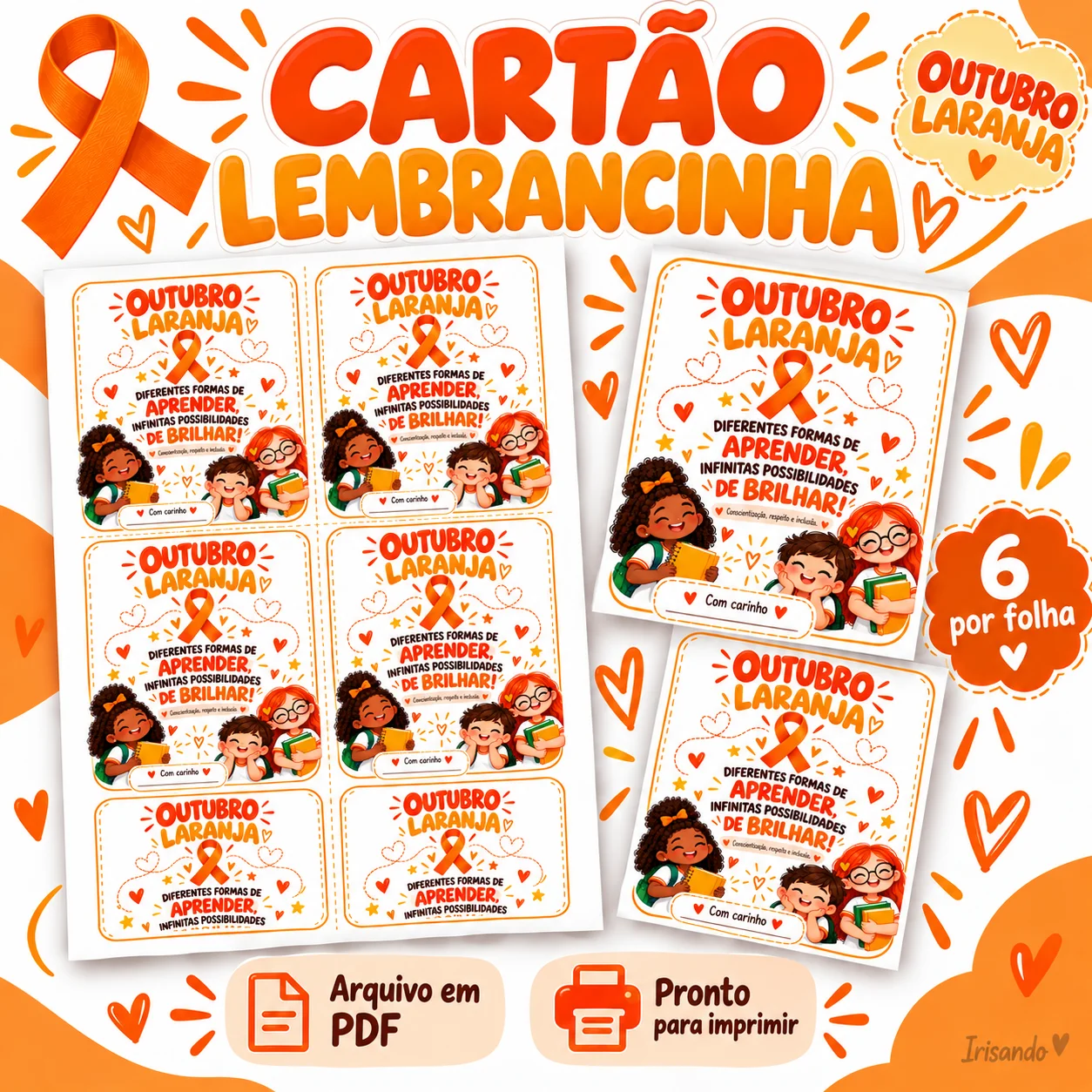 Kit Outubro Laranja – Painel + Cartão Lembrancinha | Irisando — amostra 2: Kit Outubro Laranja com painel 3x3 e cartões…