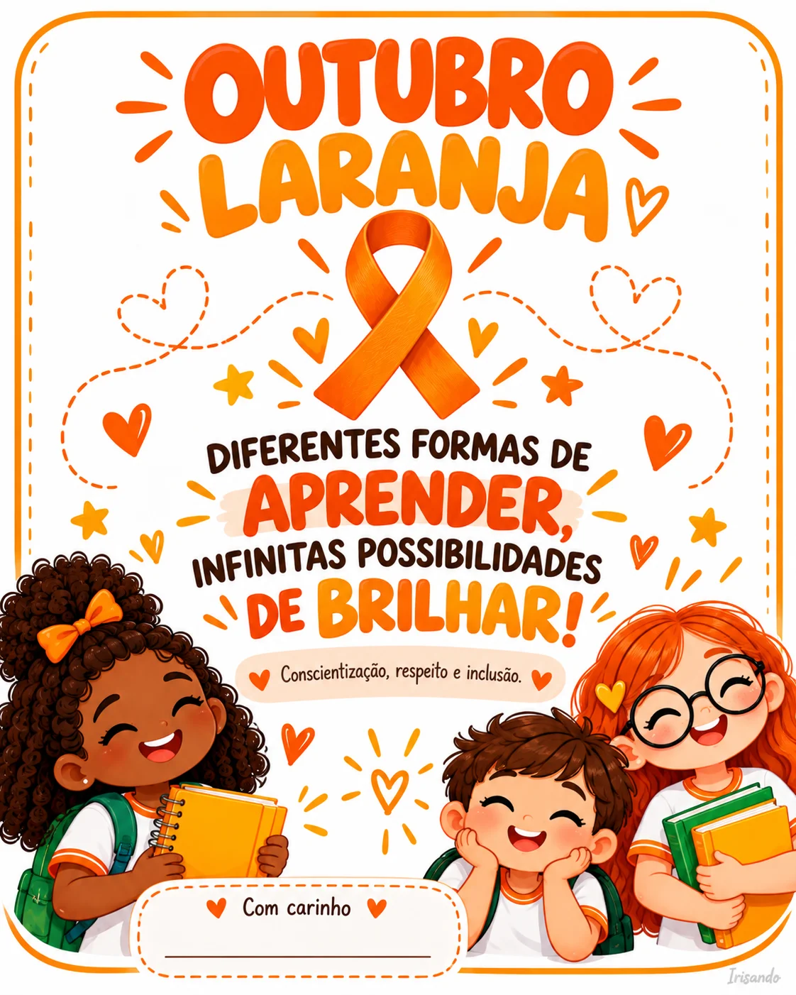 Kit Outubro Laranja – Painel + Cartão Lembrancinha | Irisando — amostra 4: Kit Outubro Laranja com painel 3x3 e cartões…