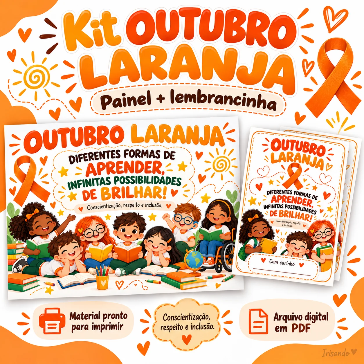 Kit Outubro Laranja – Painel + Cartão Lembrancinha | Irisando — Atividades para Todas as séries: Kit Outubro Laranja com…