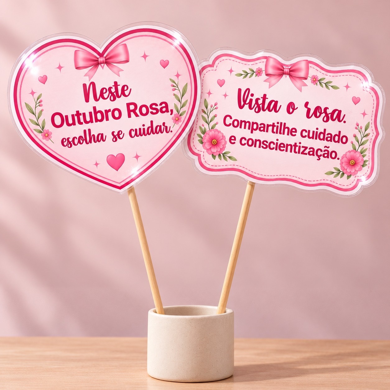 Kit Outubro Rosa – 28 Plaquinhas para Fotos e Decoração — amostra 1: Prepare um cantinho de fotos para sua campanha de…