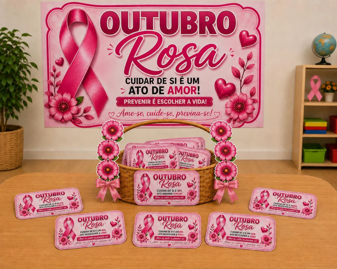 🌸 KIT OUTUBRO ROSA – CESTINHA + PAINEL 🌸 — Datas comemorativas para Todas as séries: 🥰🎀Esse kit foi pensado para você…