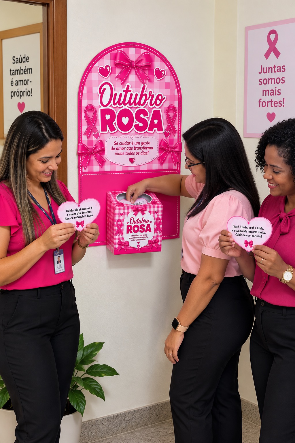 Kit Outubro Rosa com Painel, Caixinha e Mensagens de Autocuidado — amostra 2: Kit Outubro Rosa de forma acolhedora, com…