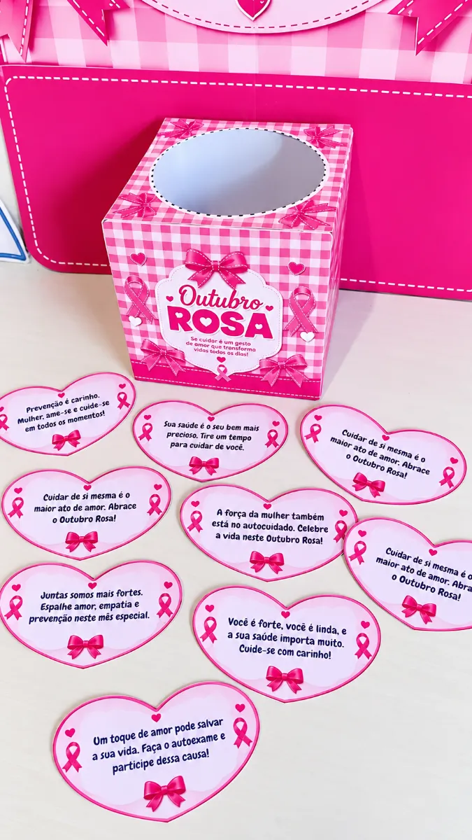 Kit Outubro Rosa – Cuidar É Um Ato De Amor Em PDF! — amostra 3: ✨ Painel Outubro Rosa Composto por 4 folhas A4, formando um…