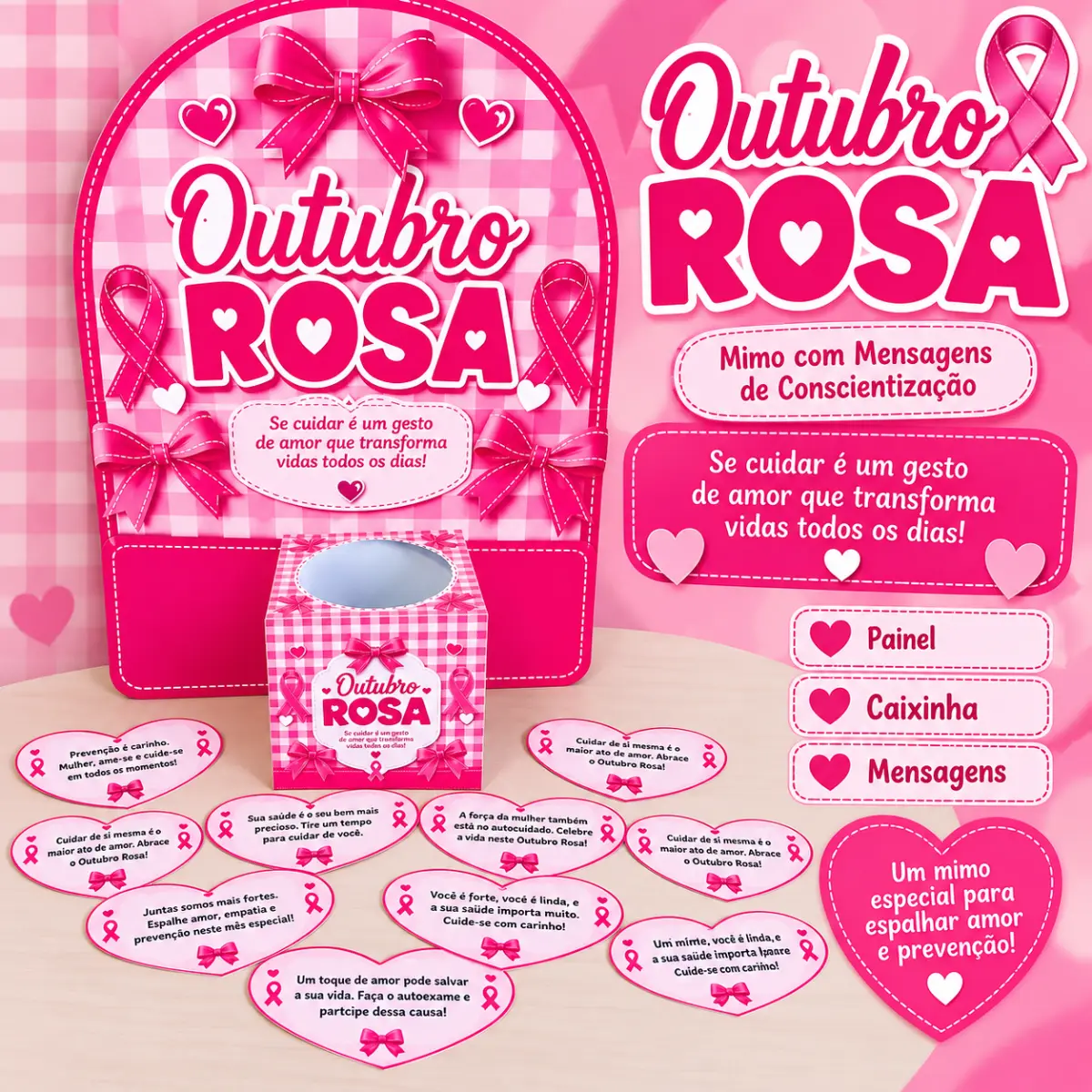 Kit Outubro Rosa – Cuidar É Um Ato De Amor Em PDF! — Atividades para 2º ano: Kit Outubro Rosa com painel, caixinha e…