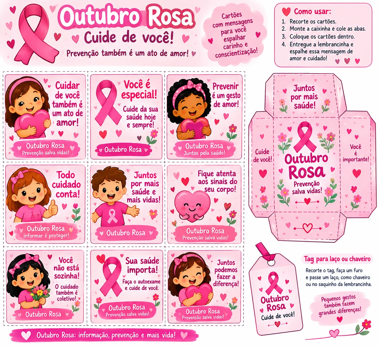 Kit Outubro Rosa – Lembrancinha e Cartões — amostra 1: Kit Outubro Rosa – Conscientização e Prevenção