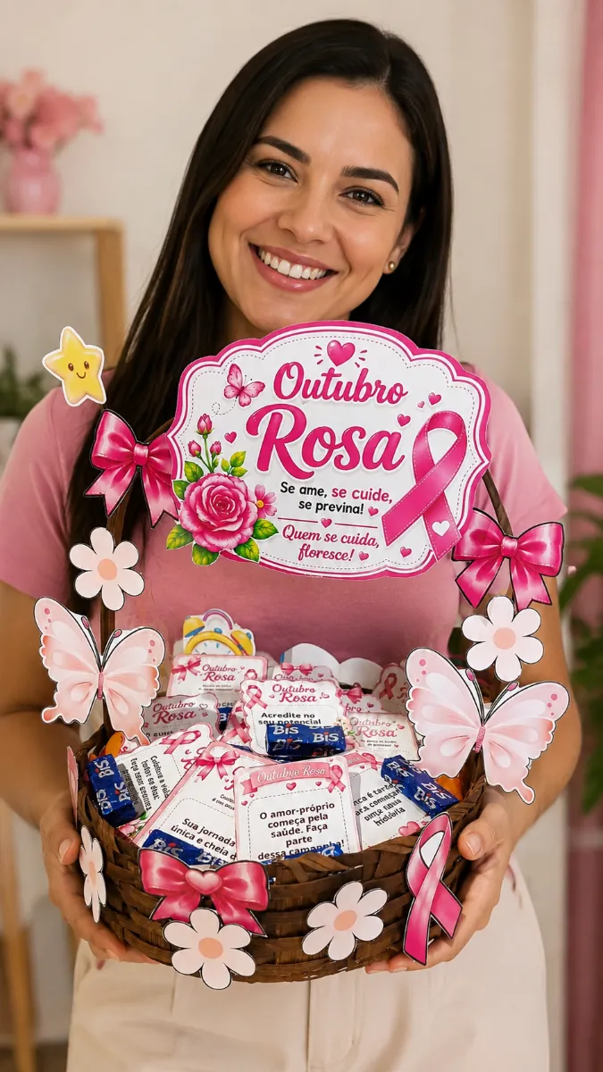 Kit Outubro Rosa – Mimo Especial Em PDF! — amostra 3: 🎀 Cartões temáticos do Outubro Rosa; 💗 Mensagens de conscientização…