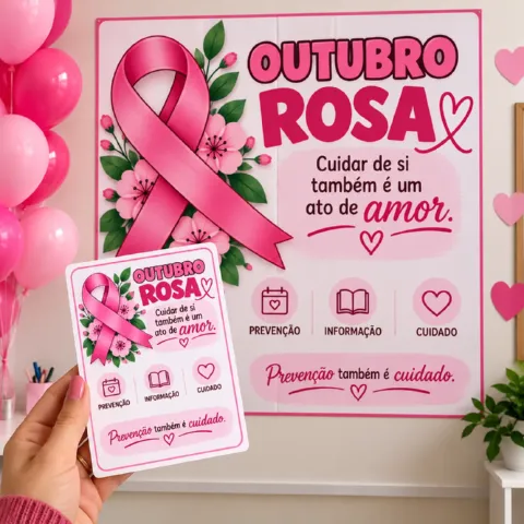 KIT OUTUBRO ROSA — PAINEL + LEMBRANCINHA — amostra 4: Uma proposta delicada e impactante para trabalhar o Outubro Rosa com…
