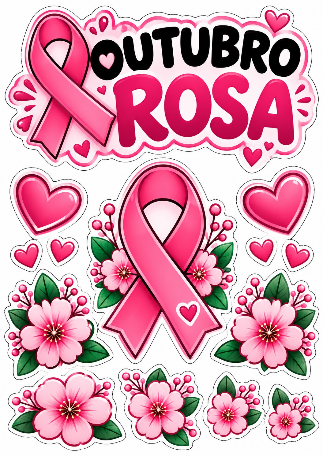 Kit Outubro Rosa para Bambolê – Decoração para Fotos — amostra 1: Kit Outubro Rosa para decorar bambolê com frases, flores,…