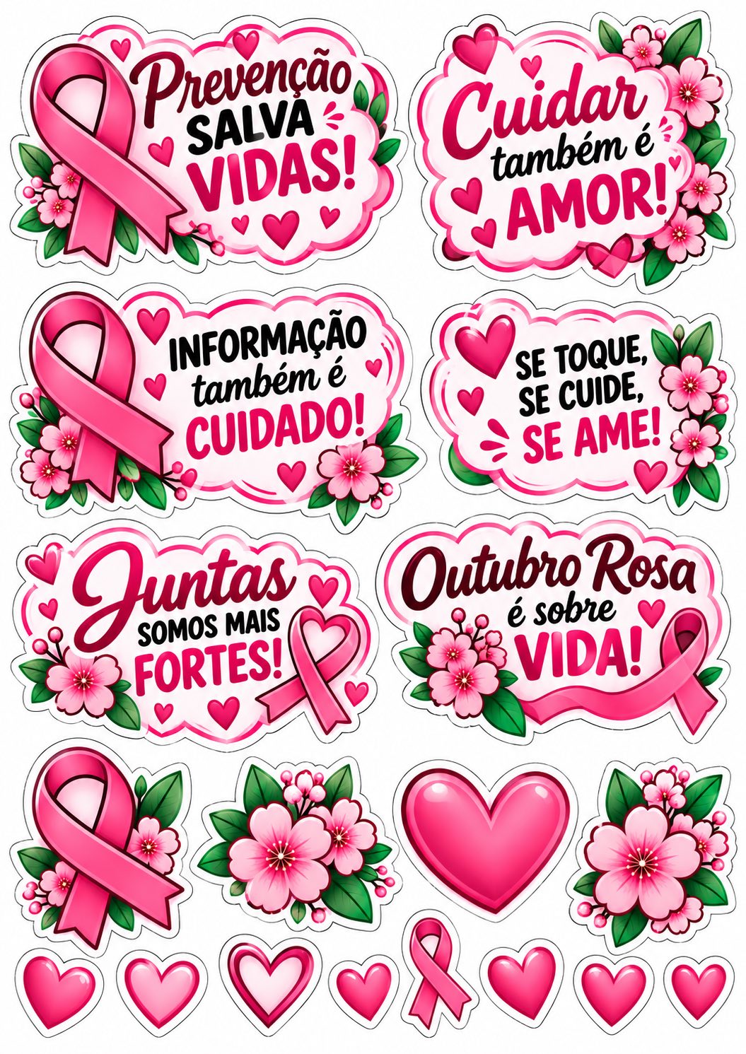 Kit Outubro Rosa para Bambolê – Decoração para Fotos — amostra 2: Kit Outubro Rosa para decorar bambolê com frases, flores,…