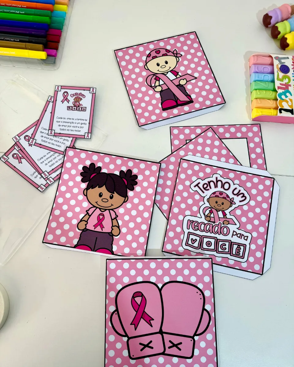 Kit Outubro Rosa para Educação Infantil e Anos Iniciais do Ensino Fundamental — amostra 3: Cartaz já ampliado em 9 folhas…