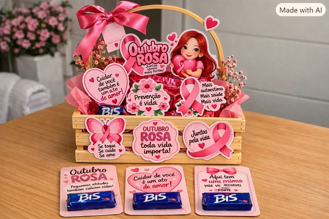 Kit Outubro Rosa para Imprimir – Apliques e Cartões — amostra 3: Kit Outubro Rosa: apliques decorativos, cartões para…