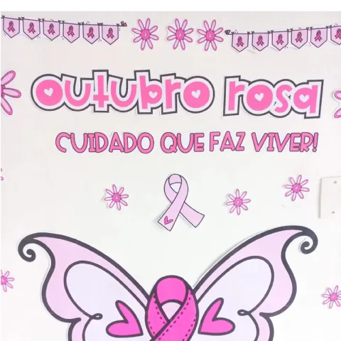 Kit Outubro Rosa para Imprimir – Painel Borboleta e Bambolê — amostra 4: Kit Outubro Rosa com painel fotográfico de…