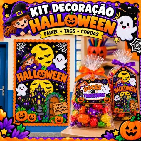 Kit Painel de Halloween + Tags e Coroas para Decorar Em PDF. — capa do material