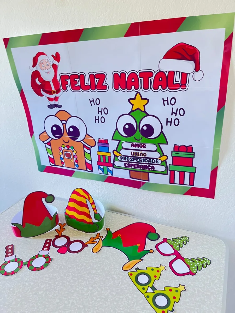 Kit Painel de Natal Óculos e Gorros PDF — amostra 2: Kit Painel de Natal com óculos e gorros em PDF para imprimir, ideal…