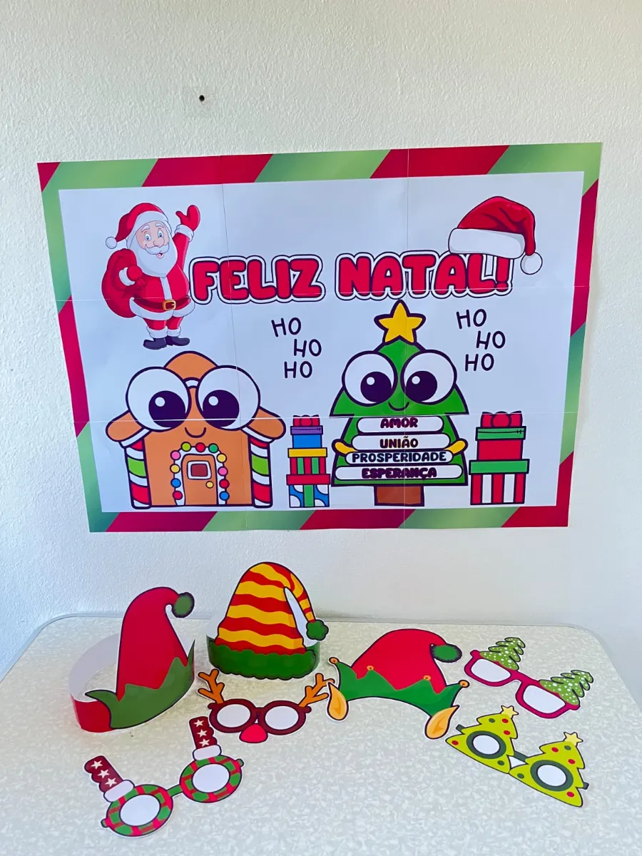 Kit Painel de Natal Óculos e Gorros PDF — amostra 3: Kit Painel de Natal com óculos e gorros em PDF para imprimir, ideal…