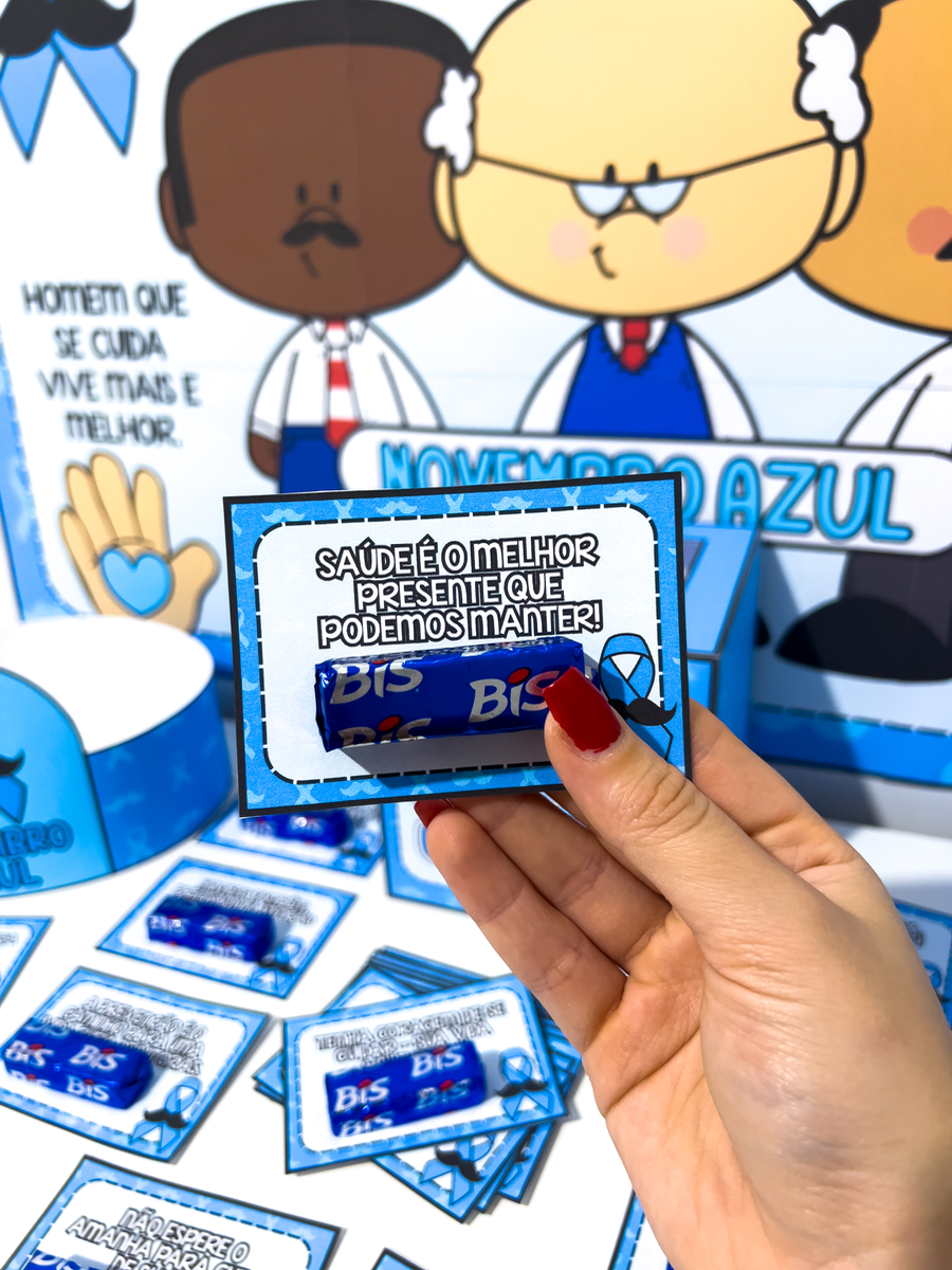 💙 🌈KIT PAINEL E LEMBRANCINHAS – NOVEMBRO AZUL 💙 💰7,50 💙Espalhe conscientização de forma leve e educativa! ✨ Este kit…