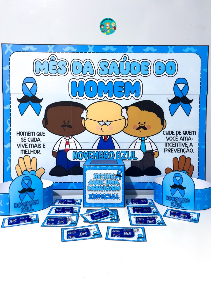 💙 🌈KIT PAINEL E LEMBRANCINHAS – NOVEMBRO AZUL 💙 💰7,50 💙Espalhe conscientização de forma leve e educativa! ✨ Este kit…