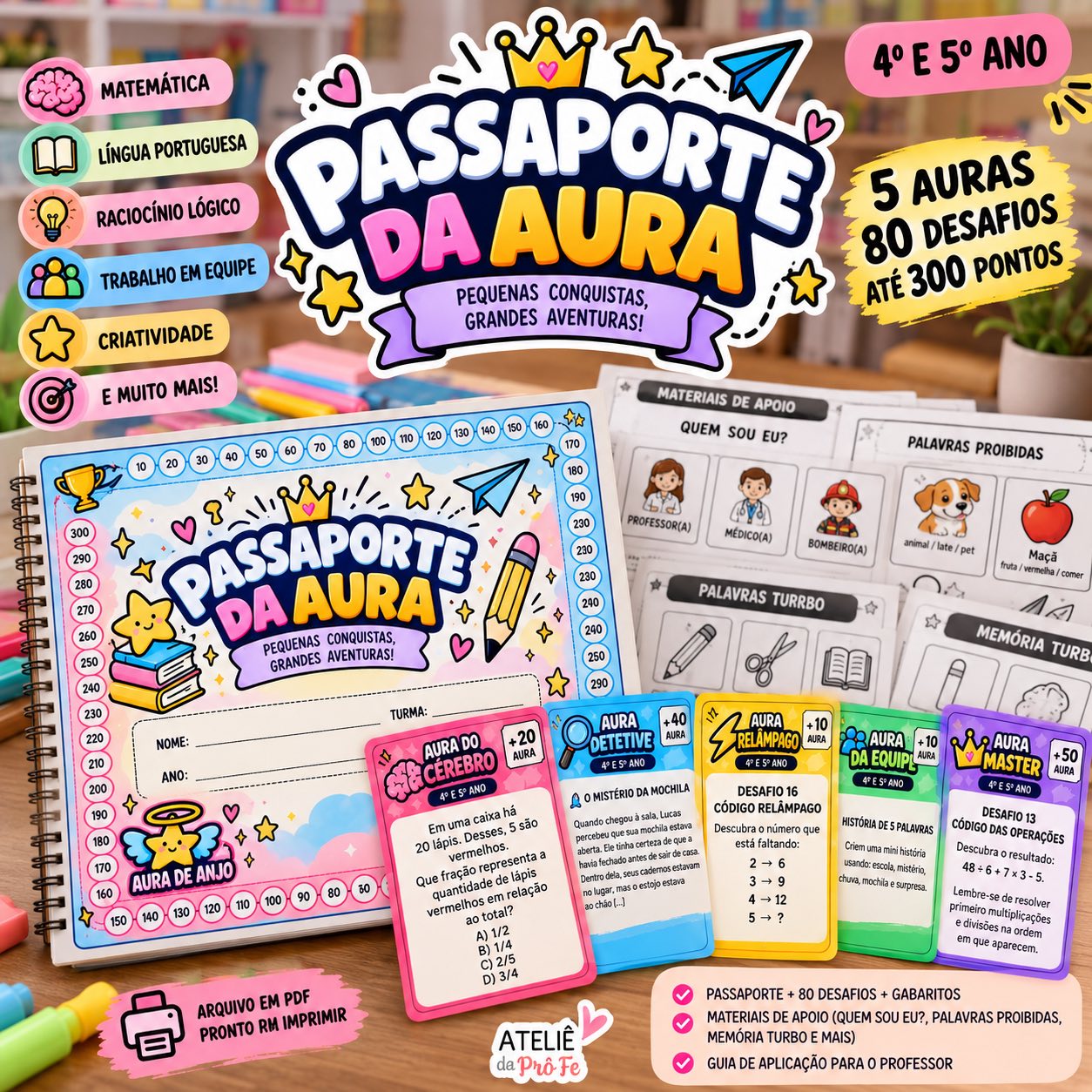 KIT Passaporte da Aura + Jogo Gamificado para 4º e 5º Ano — Matemática para 5º ano: É um jogo pedagógico para 4º e 5º ano,…