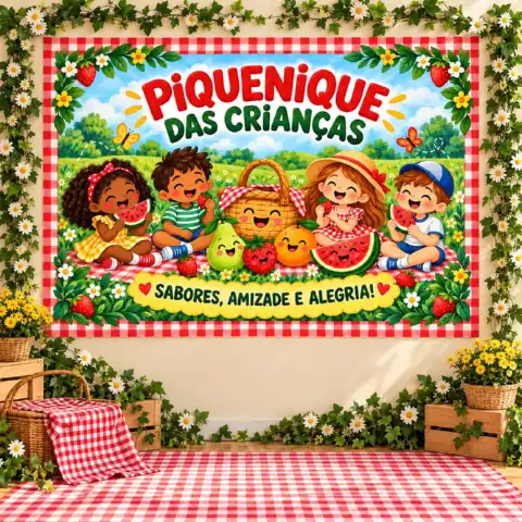 Kit Piquenique das Crianças para Imprimir — Painel, Tags e Convites — amostra 1: Deixe o piquenique da turma mais especial…
