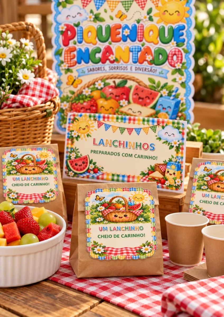 Kit Piquenique Encantado – Painel e Decoração Infantil — amostra 1: 🧺🌞 PIQUENIQUE ENCANTADO – SABORES, SORRISOS E DIVERSÃO!