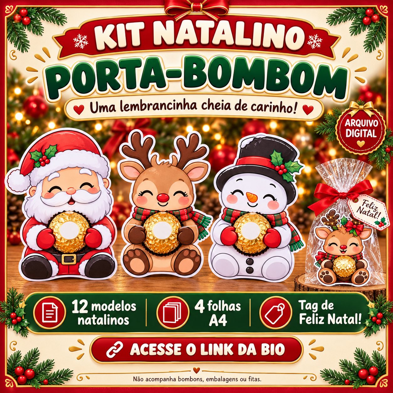 Kit Porta-Bombom de Natal para Imprimir: 12 Modelos de Lembrancinhas — capa do material