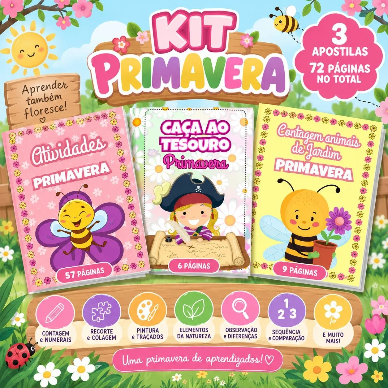 Kit Primavera Educação Infantil – 3 Apostilas com 72 Páginas — capa do material