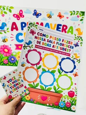 Kit Primavera para Imprimir | Painel e Atividade Escolar — amostra 3: Kit Primavera em PDF com painel decorativo, atividade…