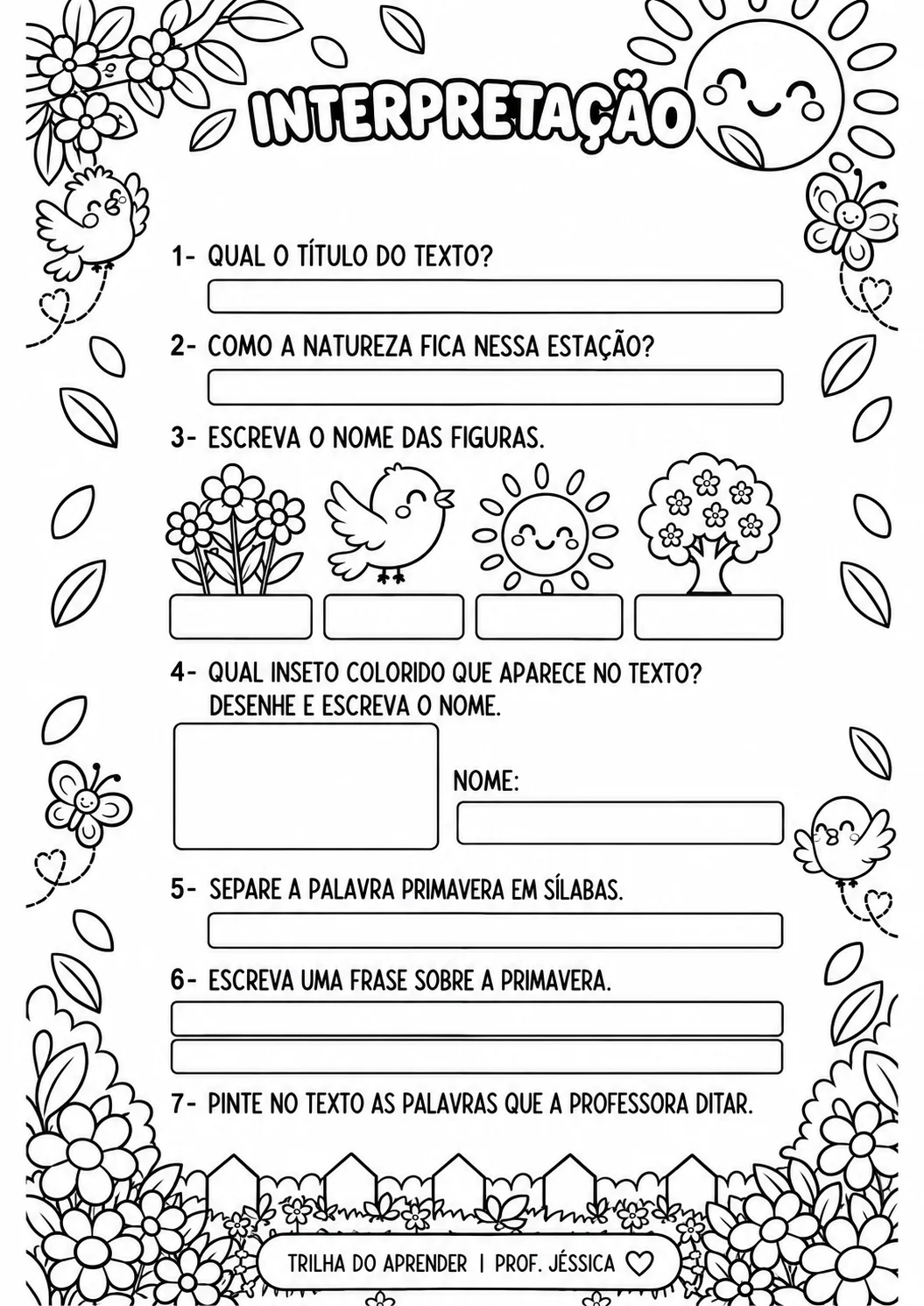 Kit Primavera – Versão Preto e Branco | Jardim II e 1º Ano — amostra 2: Versão em preto e branco do Kit Primavera, pronta…