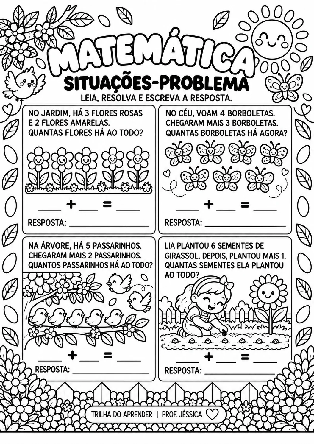 Kit Primavera – Versão Preto e Branco | Jardim II e 1º Ano — amostra 7: Versão em preto e branco do Kit Primavera, pronta…