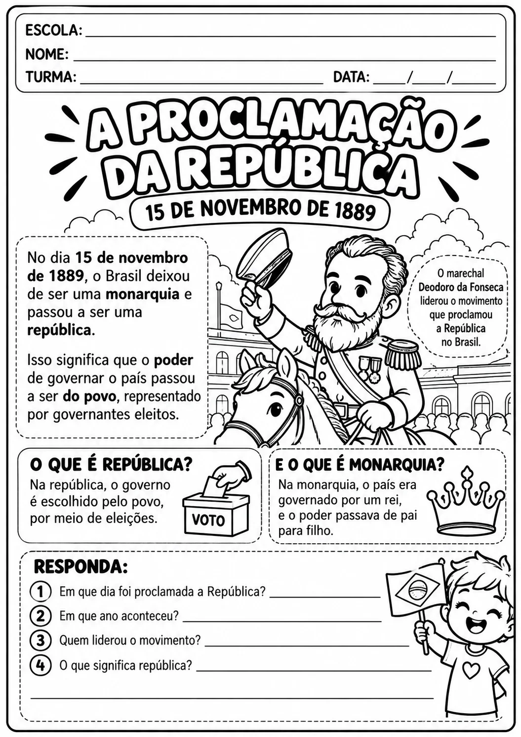 🇧🇷 KIT PROCLAMAÇÃO DA REPÚBLICA – 15 DE NOVEMBRO — amostra 3: Trabalhe a Proclamação da República de forma lúdica,…