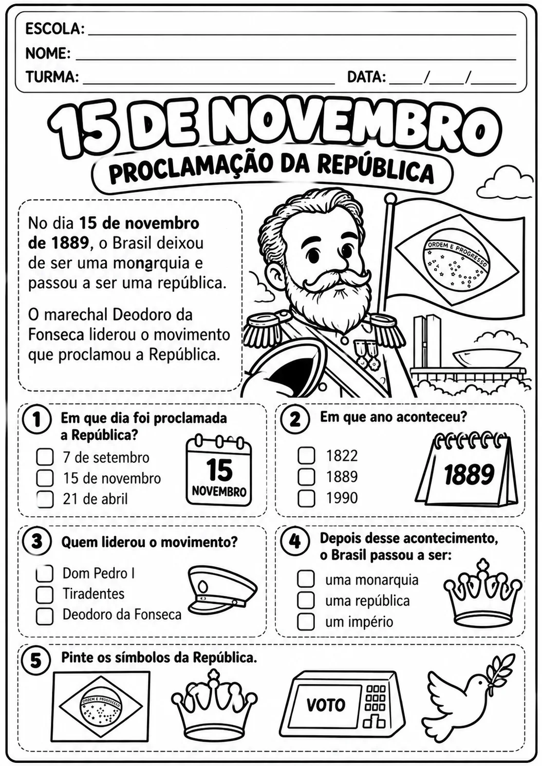 🇧🇷 KIT PROCLAMAÇÃO DA REPÚBLICA – 15 DE NOVEMBRO — amostra 5: Trabalhe a Proclamação da República de forma lúdica,…