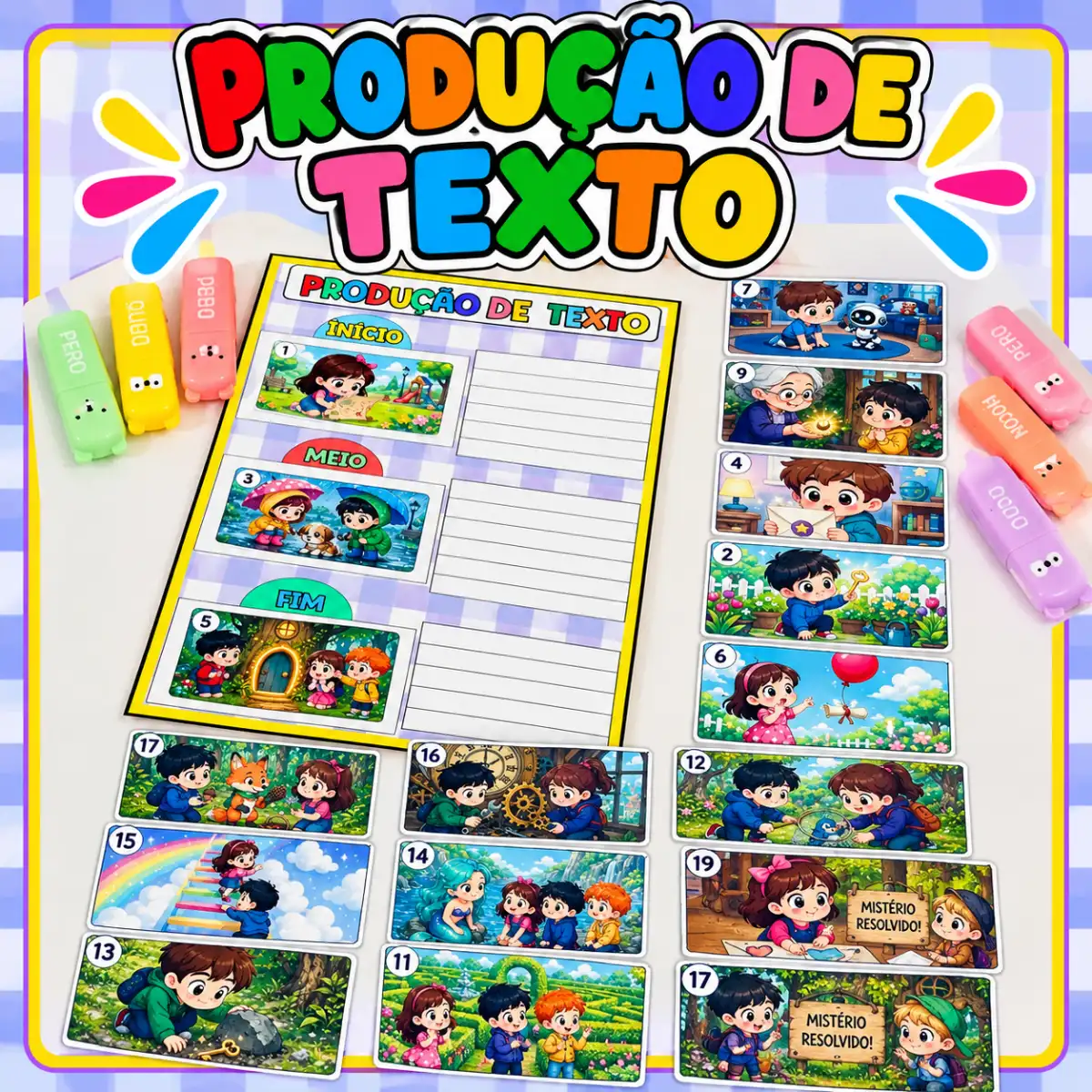 Kit Produção de Texto – Início, Meio e Fim | 60 Cenas — Atividades para 2º ano: Kit com 60 cenas ilustradas para criar…