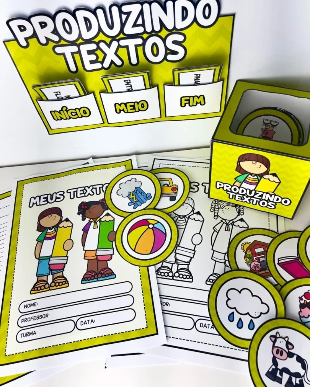 Kit produzindo textos – Material Pedagógico — Alfabetização para Educação Infantil: 🟡 Este material exercita a prática de…
