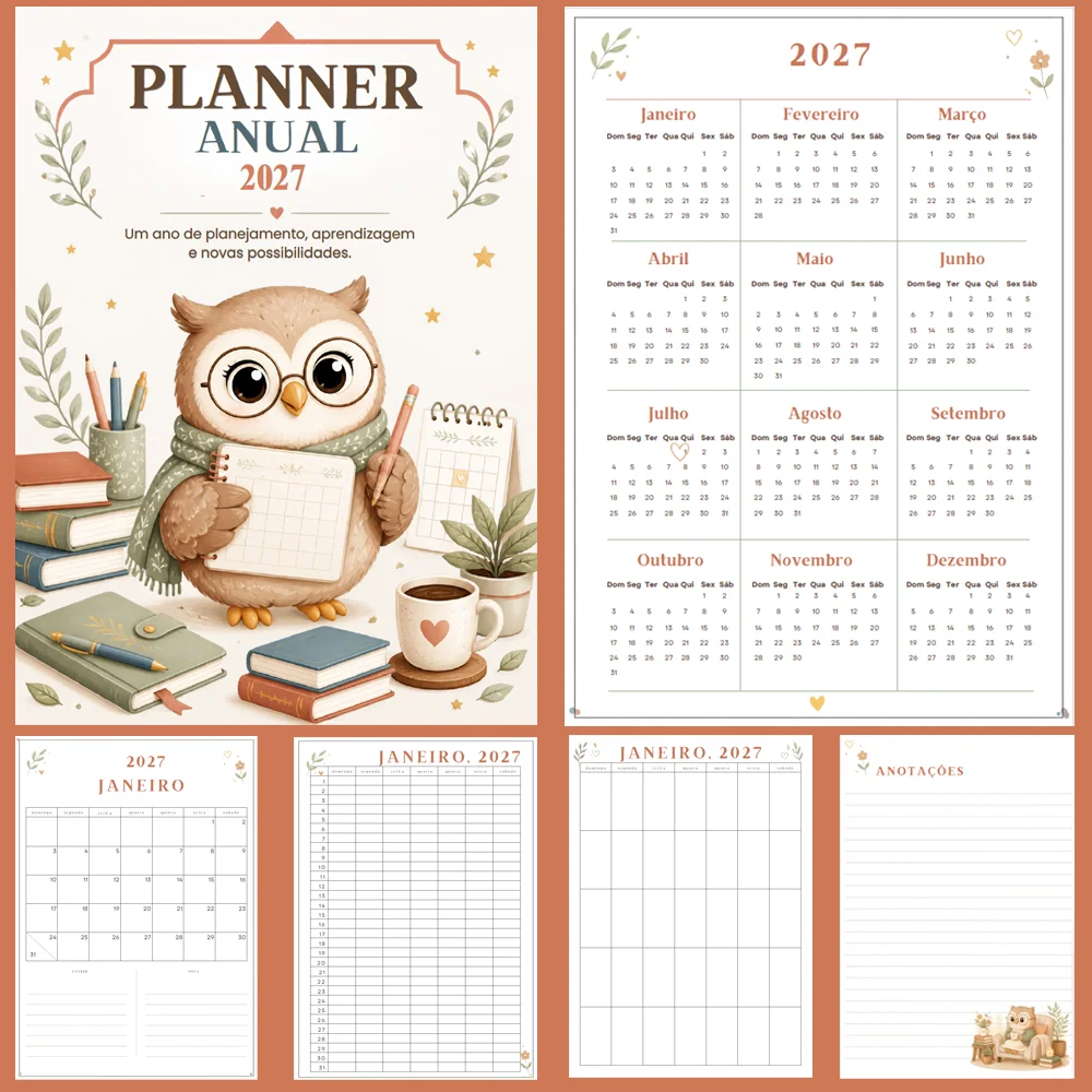 Planner Anual 2027, Autocuidado e Papelaria Criativa — amostra 1: Transforme sua rotina com mais organização, criatividade…