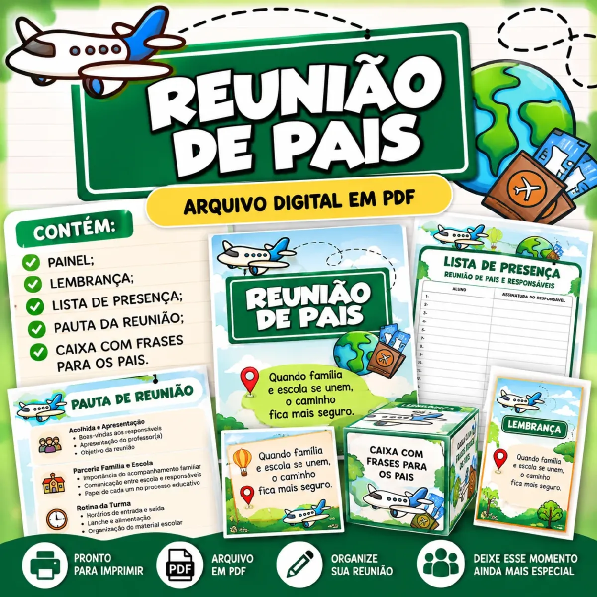 Kit Reunião de Pais e Responsáveis – Painel, Pauta e Lembranças — Alfabetização para Educação Infantil: Kit para reunião de…