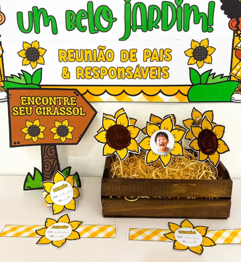 Kit Reunião de Pais Girassol em PDF para Imprimir — amostra 1: Kit Reunião de Pais Girassol: acolhimento e organização