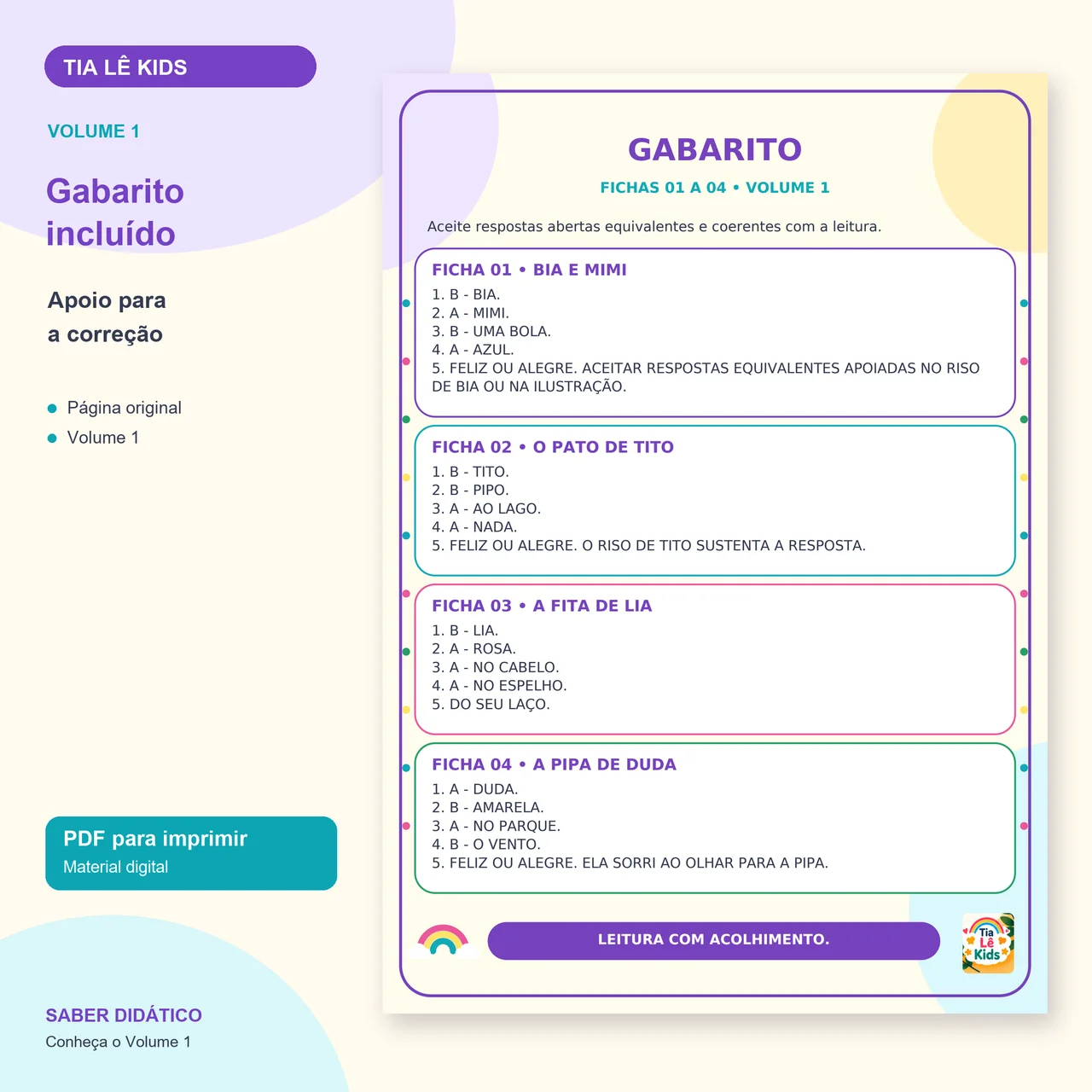 Kit Rodízio de Leituras–1º e 2º Ano-30 Histórias com Interpretação | — amostra 5: Gabarito incluso • Pronto para imprimir