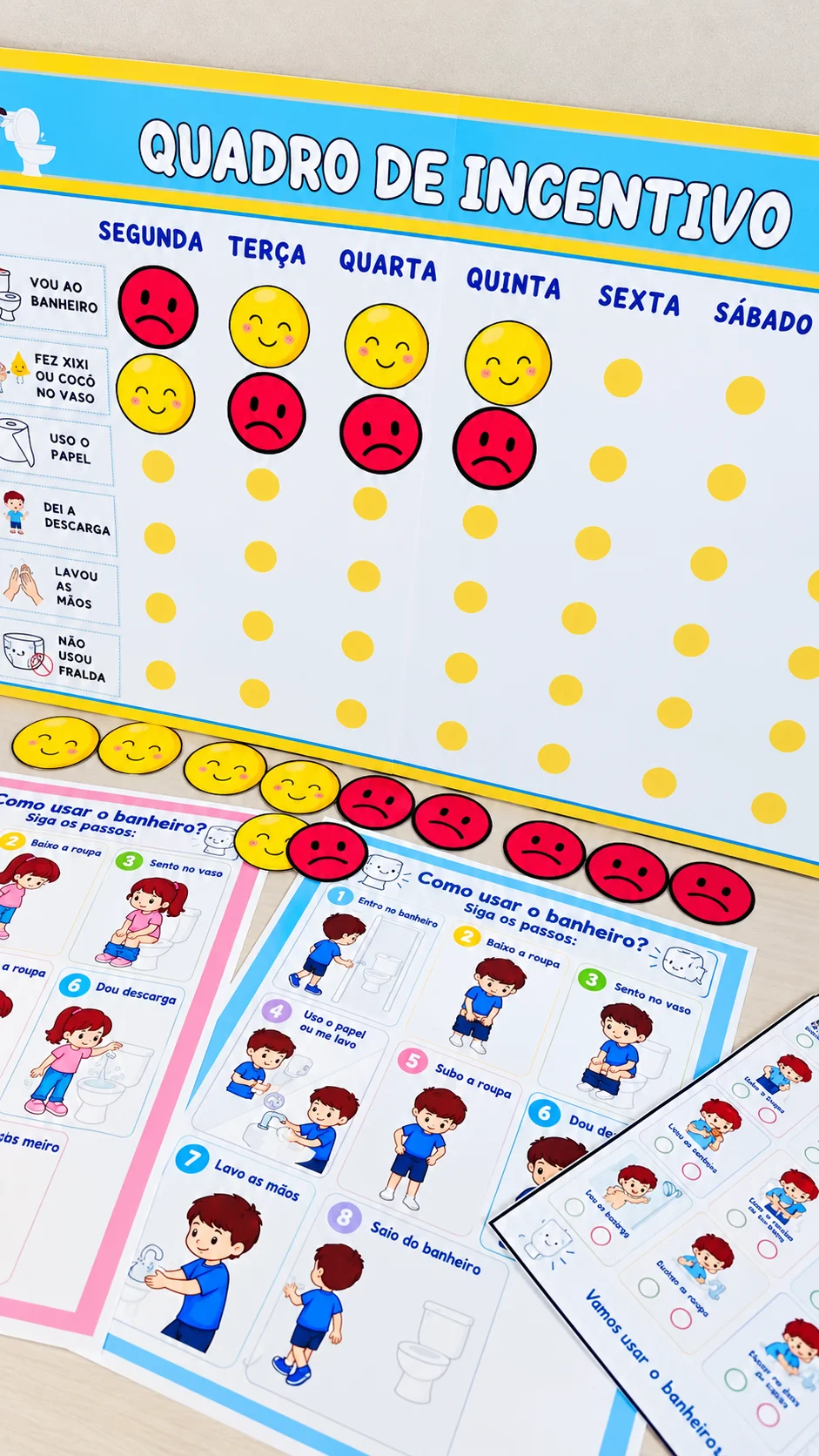 KIT ROTINA DO BANHEIRO – INCENTIVANDO A AUTONOMIA — amostra 1: Kit Rotina do Banheiro: quadro de incentivo visual com…