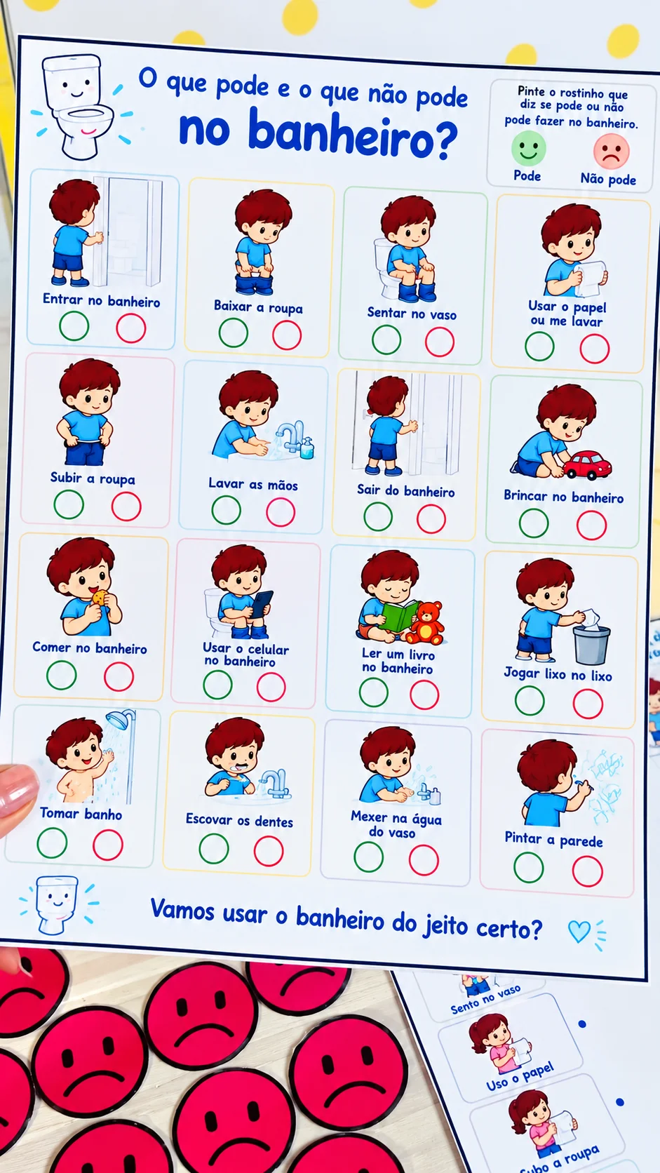 KIT ROTINA DO BANHEIRO – INCENTIVANDO A AUTONOMIA — amostra 2: Kit Rotina do Banheiro: quadro de incentivo visual com…