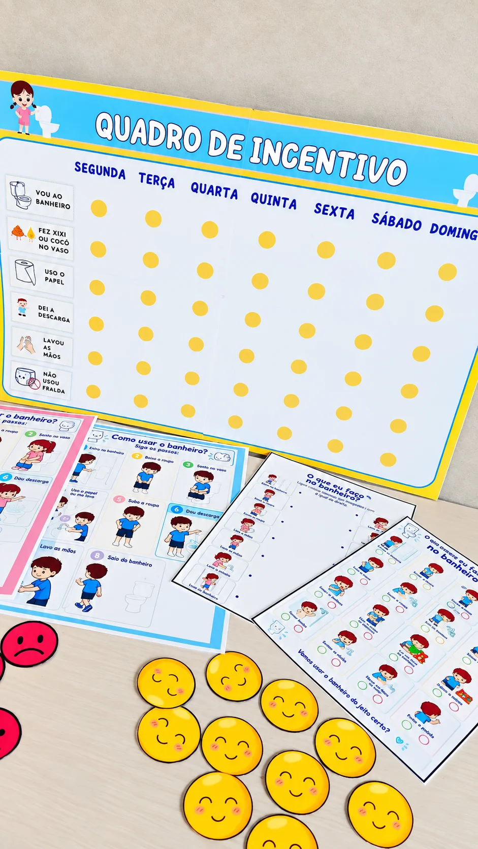 KIT ROTINA DO BANHEIRO – INCENTIVANDO A AUTONOMIA — amostra 4: Kit Rotina do Banheiro: quadro de incentivo visual com…
