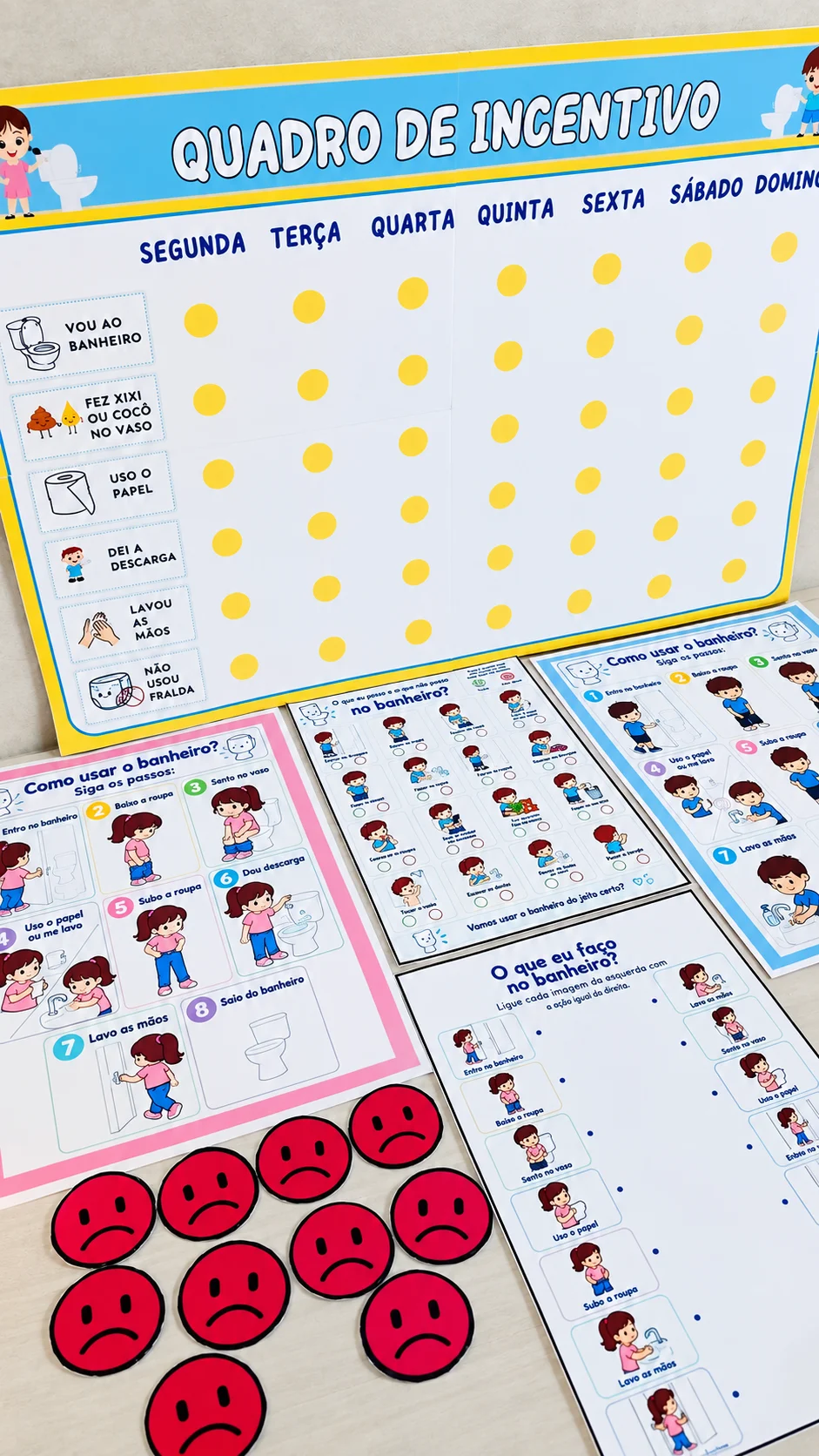 KIT ROTINA DO BANHEIRO – INCENTIVANDO A AUTONOMIA — amostra 6: Kit Rotina do Banheiro: quadro de incentivo visual com…