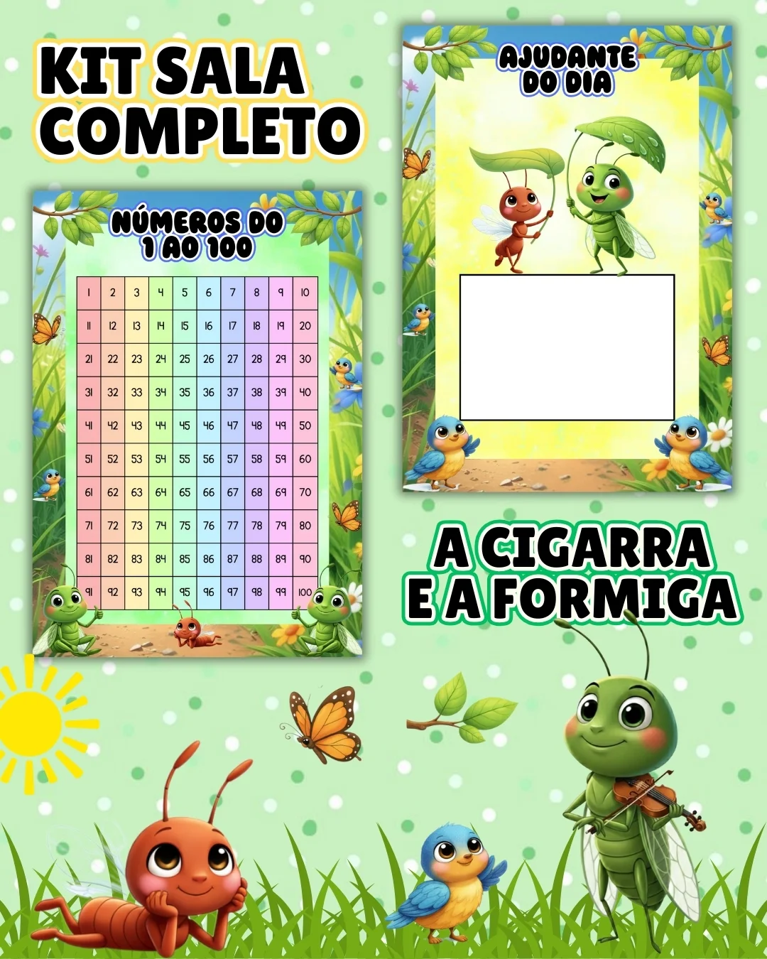 Kit sala a cigarra e a formiga completo – PDF para Imprimir — amostra 1: O que vem no material
