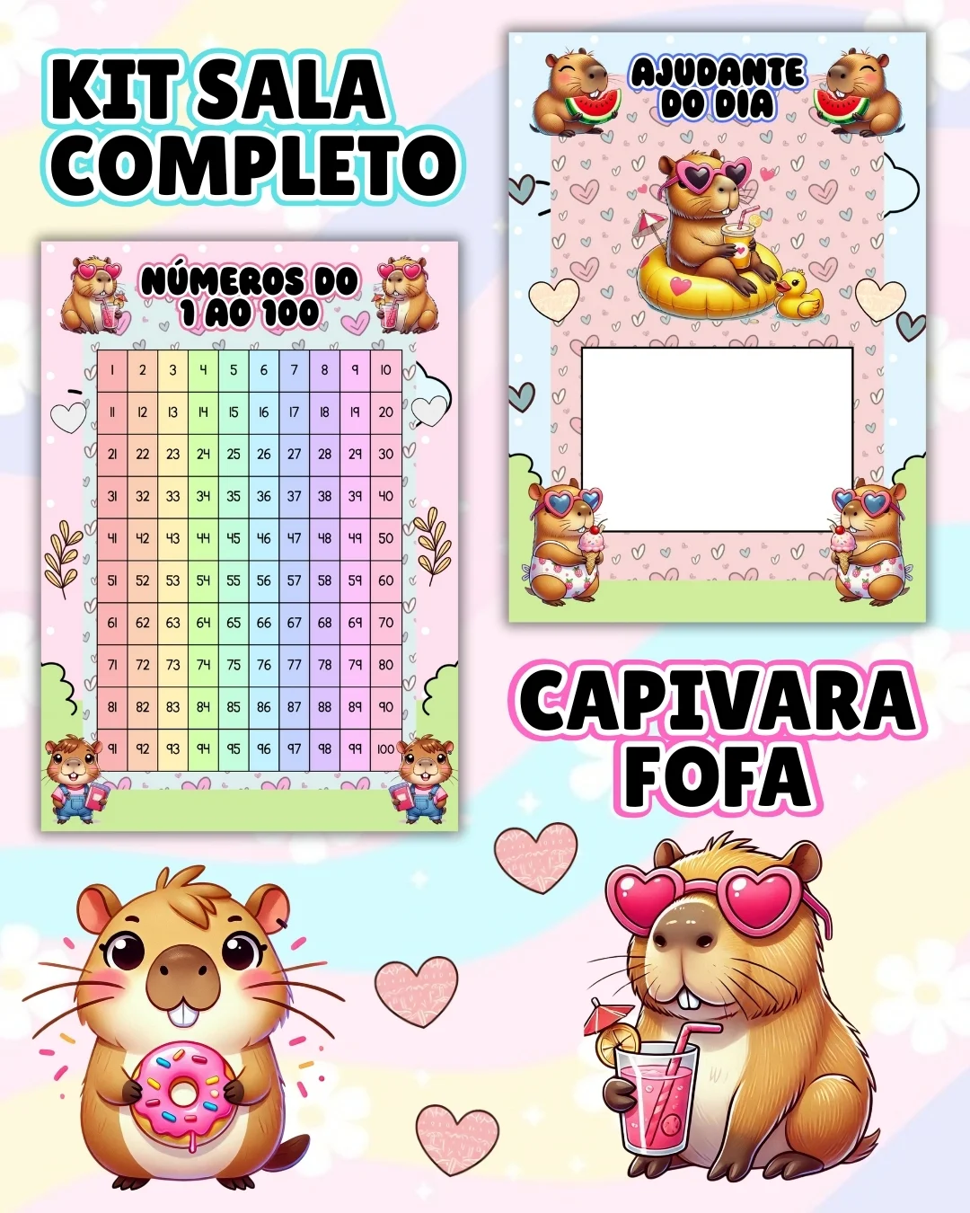 Kit sala capivara completo – PDF para Imprimir — amostra 1: O que vem no material Kit sala capivara completo – PDF para Imprimir — amostra 1: O que vem no material
