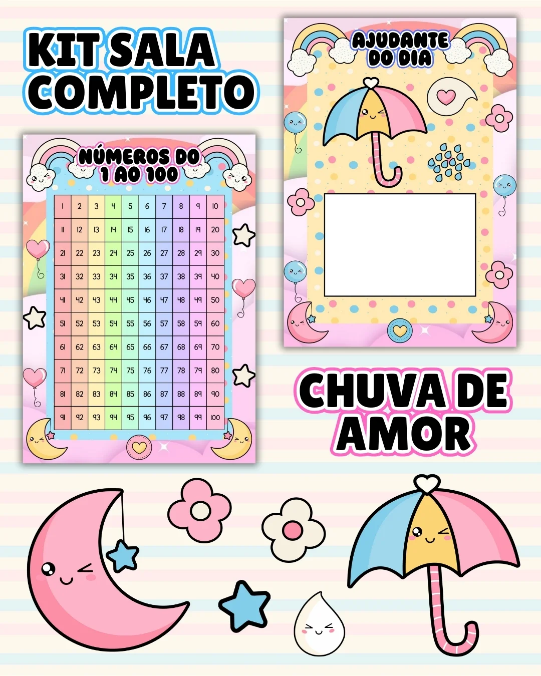 Kit sala chuva de amor completo – PDF para Imprimir — amostra 1: O que vem no material Kit sala chuva de amor completo – PDF para Imprimir — amostra 1: O que vem no material