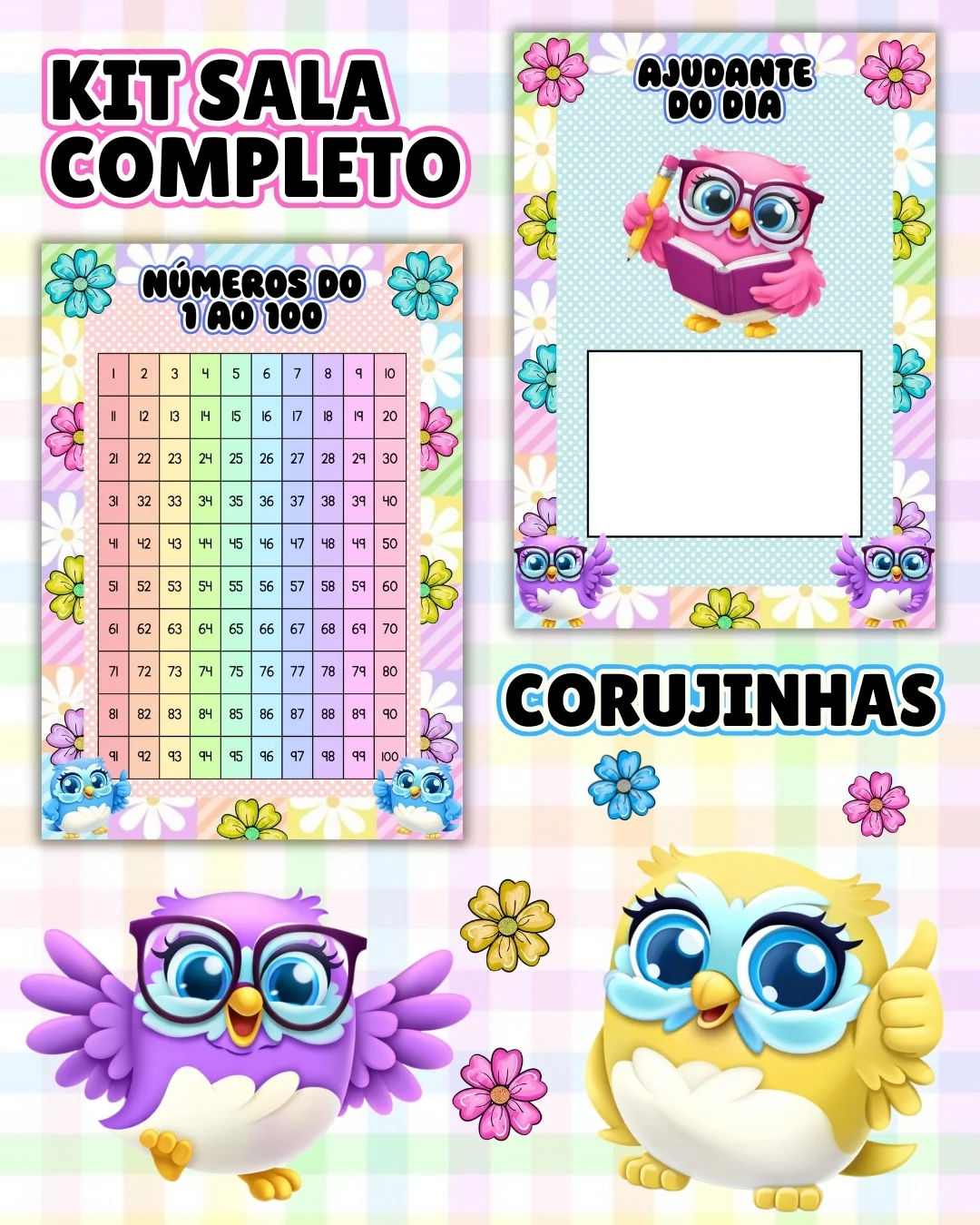 Kit sala corujinhas completo – PDF para Imprimir — amostra 1: O que vem no material