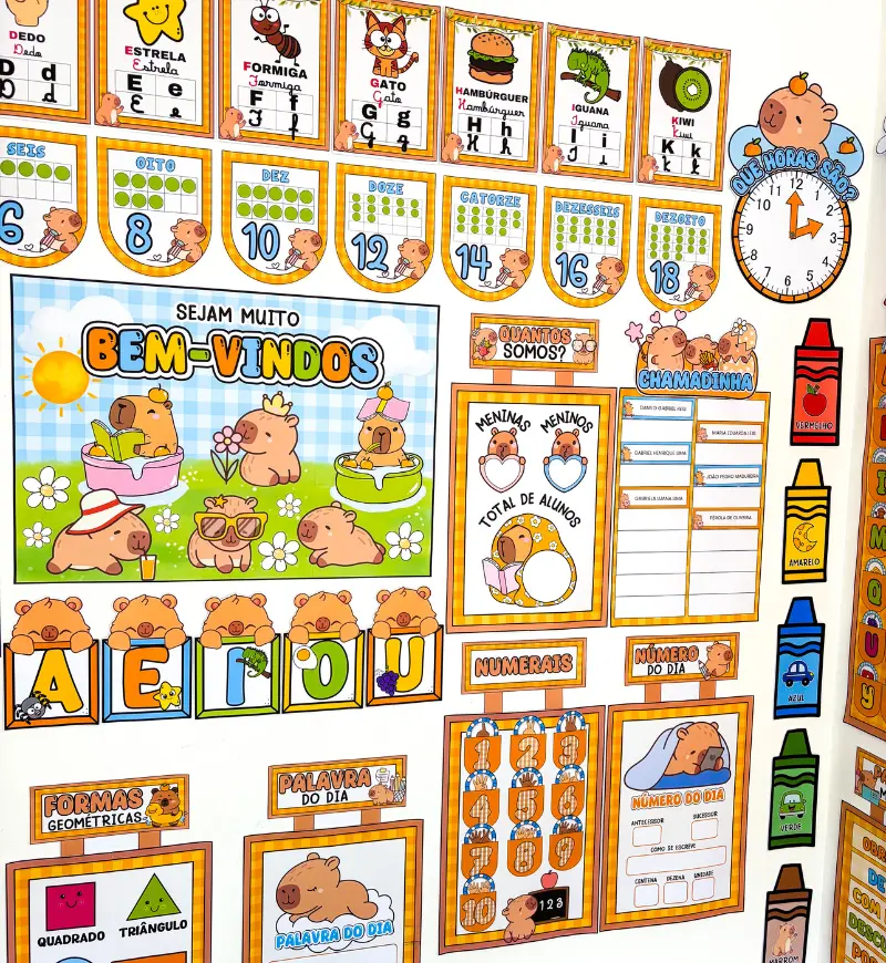 Kit Sala de Aula Capivara: Decoração e Apoio à Rotina — amostra 2: O que vem no material?